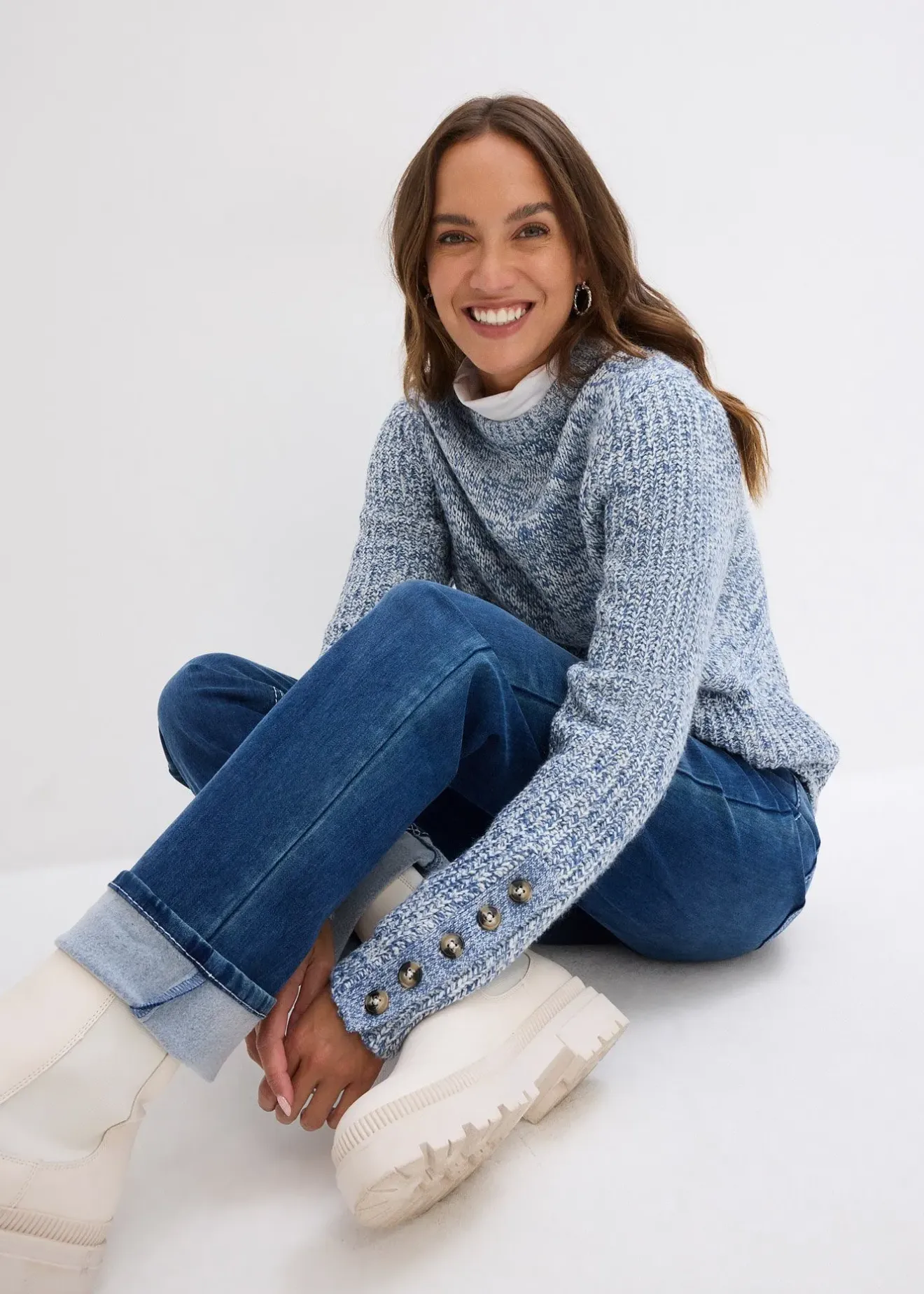 Femme bonprix Jeans|Jean chaud droit, taille haute