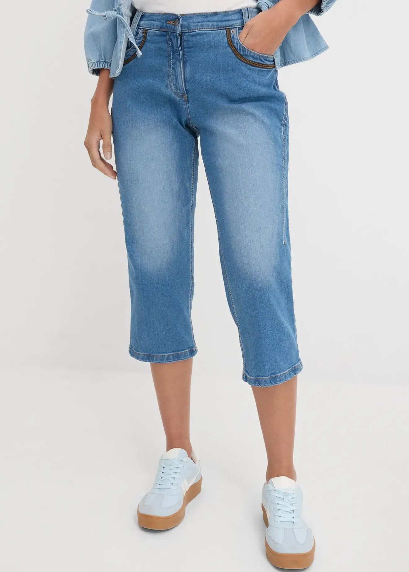 Femme bonprix Jeans|Jean corsaire slim, taille mi-haute