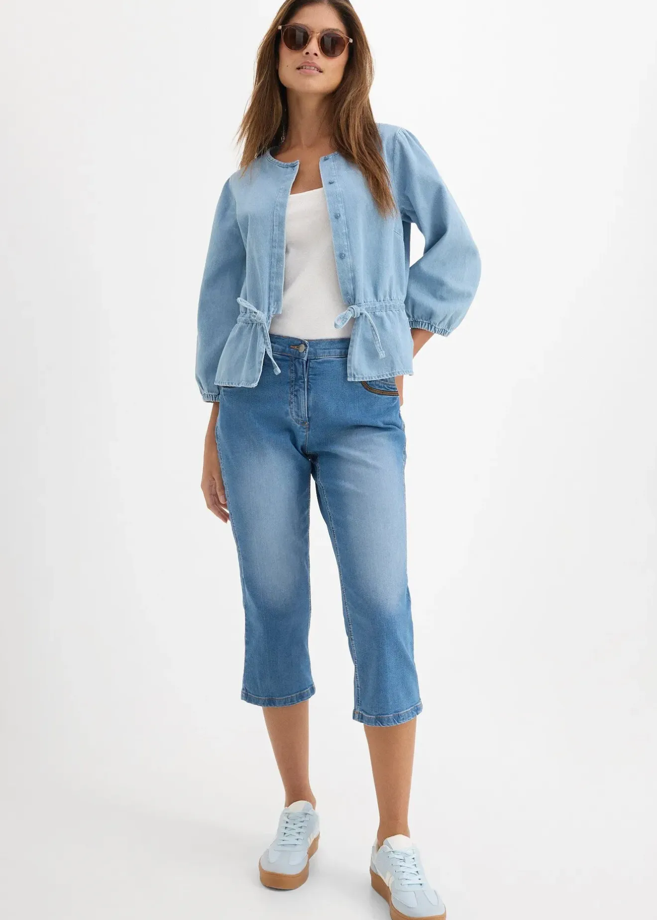 Femme bonprix Jeans|Jean corsaire slim, taille mi-haute