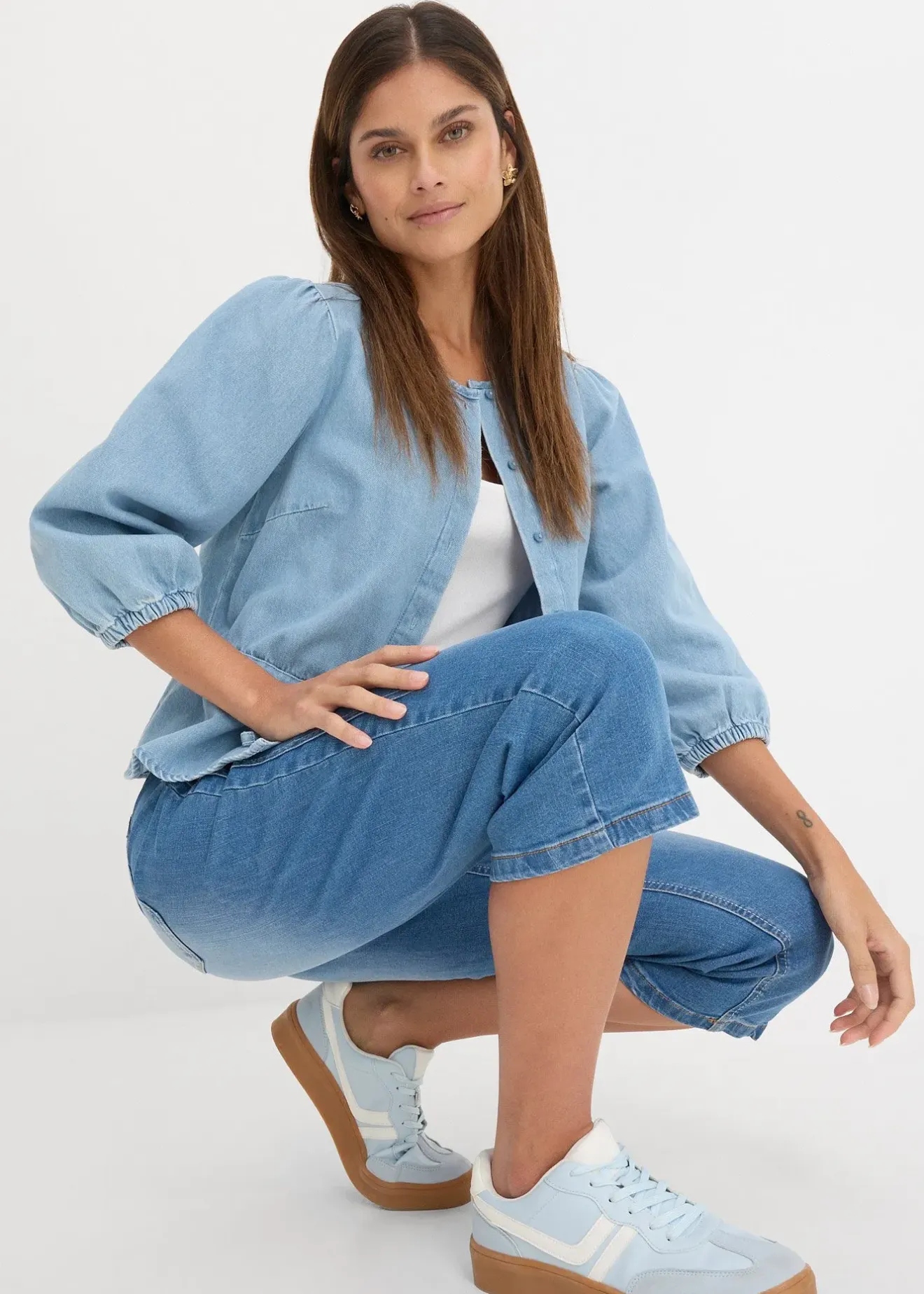 Femme bonprix Jeans|Jean corsaire slim, taille mi-haute