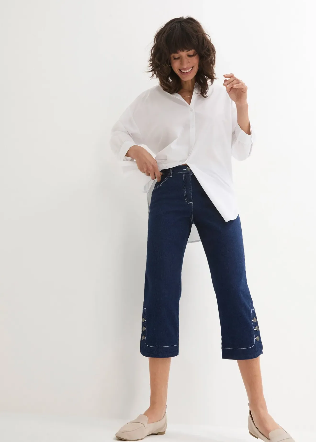 Femme bonprix Jeans|Jean corsaire, taille mi-haute