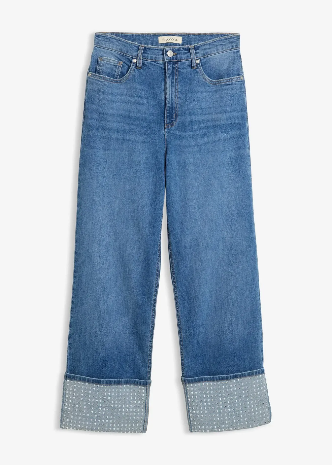 bonprix Jean droit à revers, taille haute|Femme Jeans