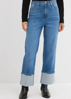 bonprix Jean droit à revers, taille haute|Femme Jeans