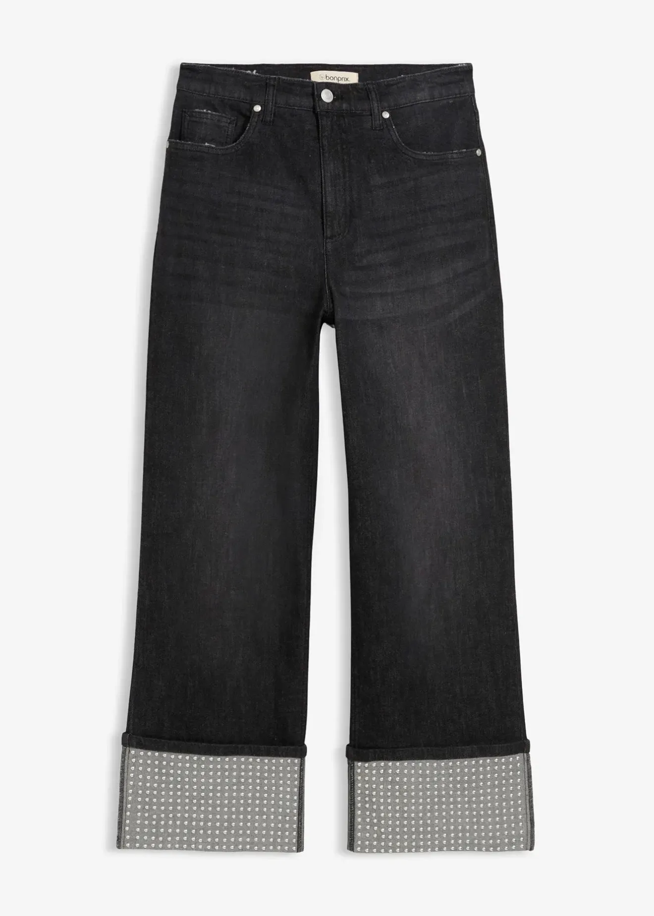 Femme bonprix Jeans|Jean droit à revers, taille haute