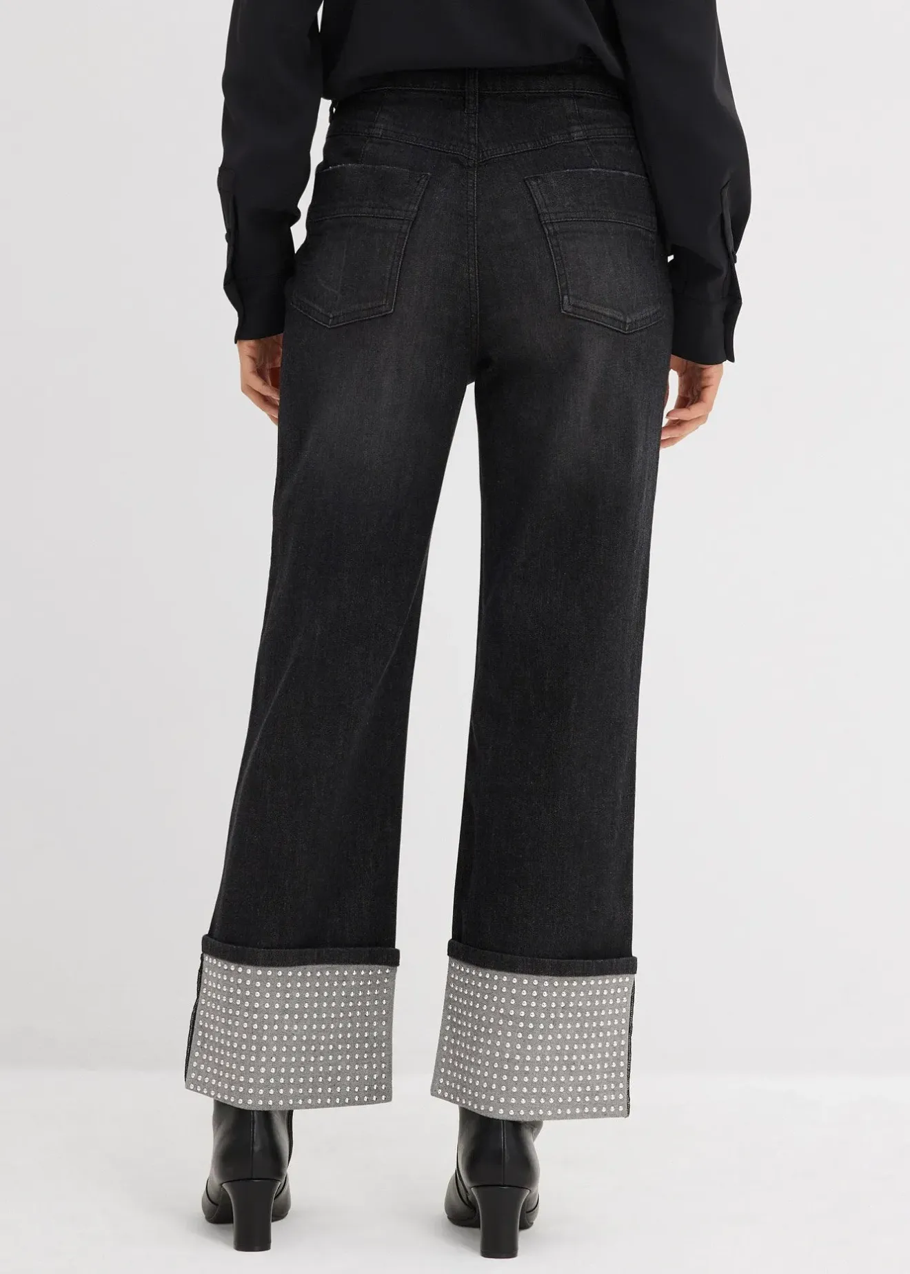 Femme bonprix Jeans|Jean droit à revers, taille haute