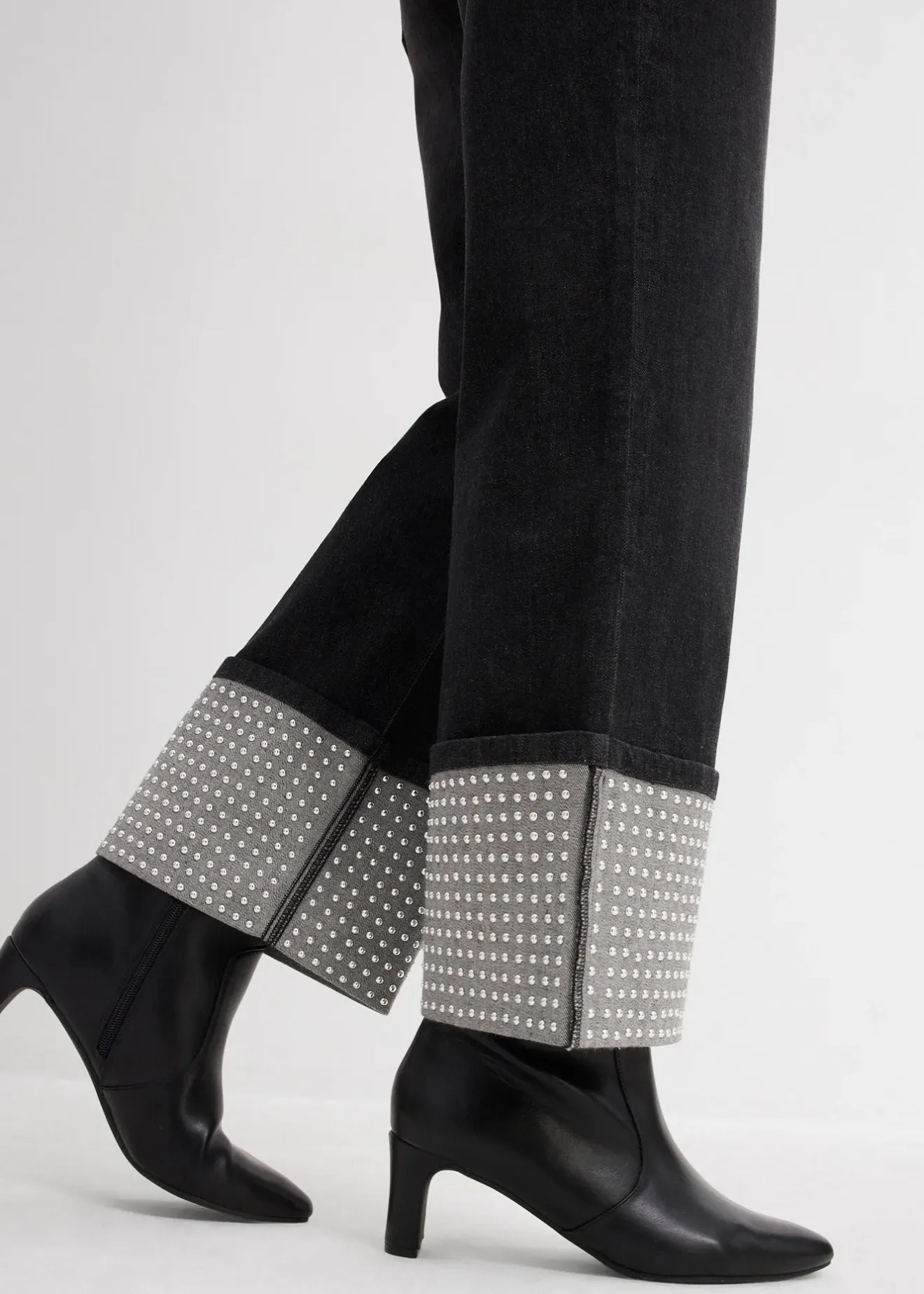 Femme bonprix Jeans|Jean droit à revers, taille haute