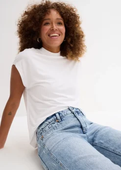 Femme bonprix Jeans|Jean droit et ample, taille mi-haute, peu extensible