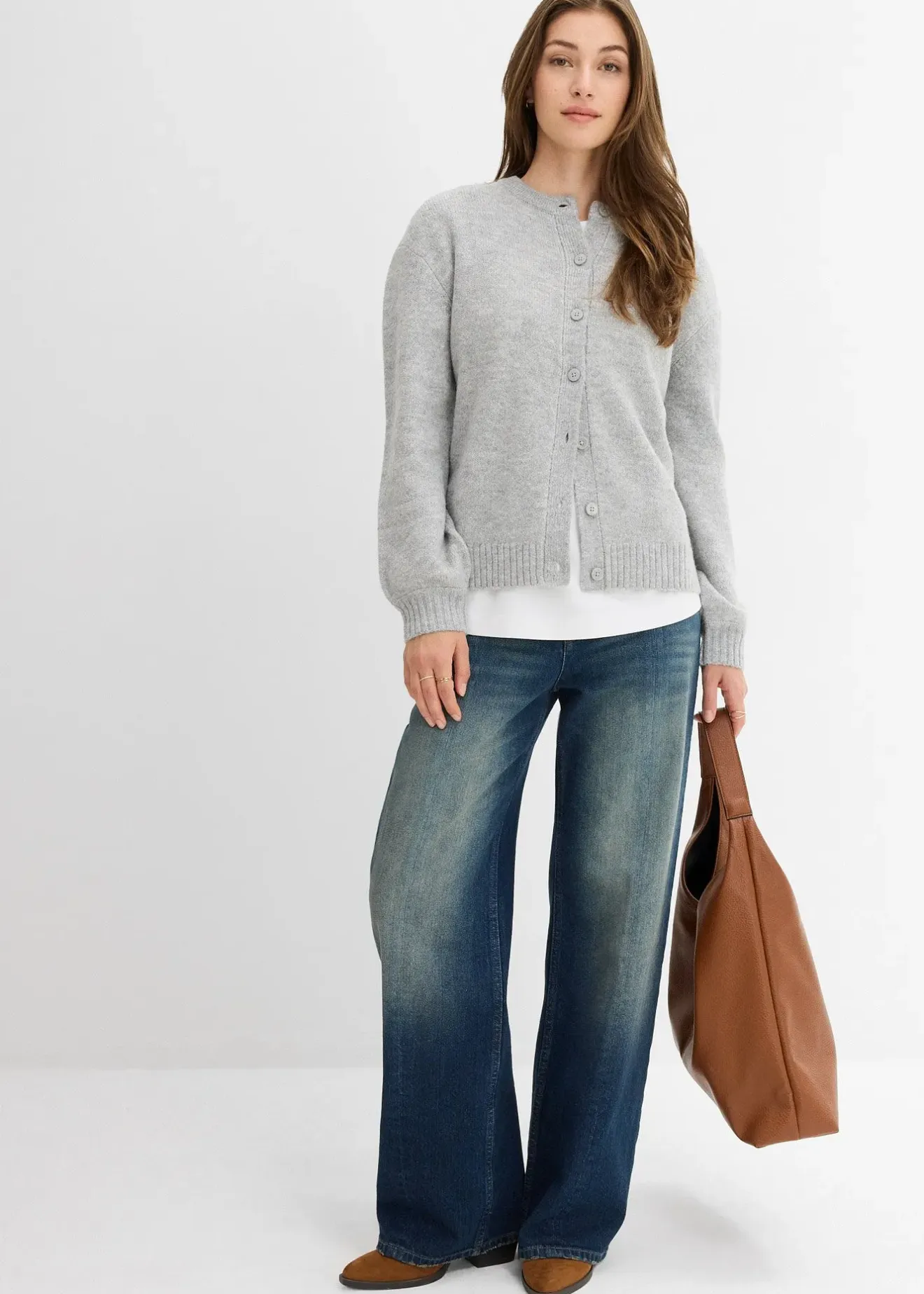 Femme bonprix Jeans|Jean droit et loose, taille haute, peu extensible