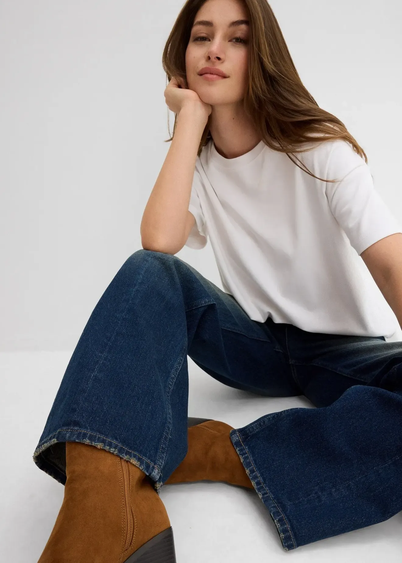 Femme bonprix Jeans|Jean droit et loose, taille haute, peu extensible