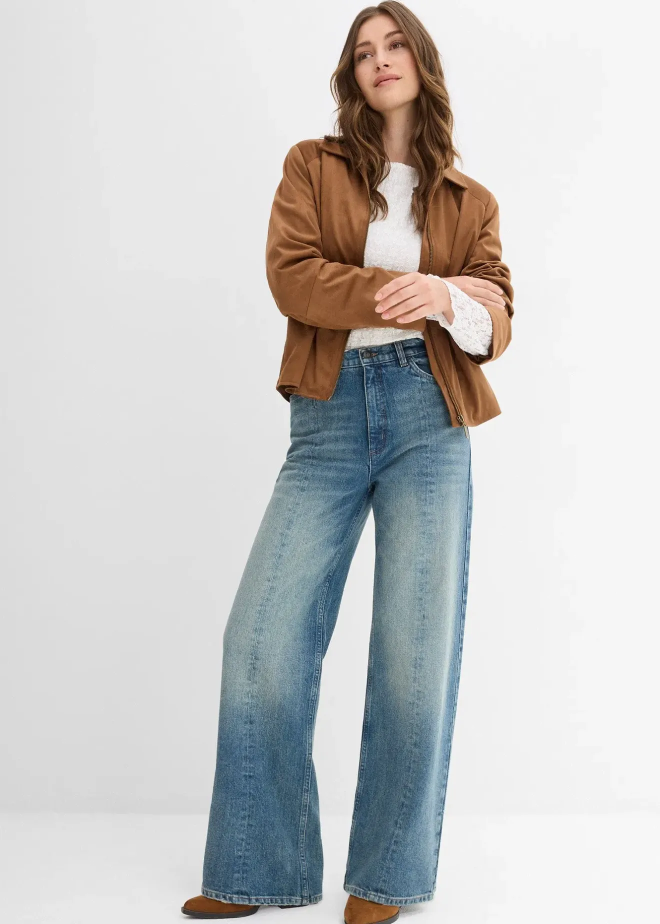 bonprix Jean droit et loose, taille haute, peu extensible|Femme Jeans