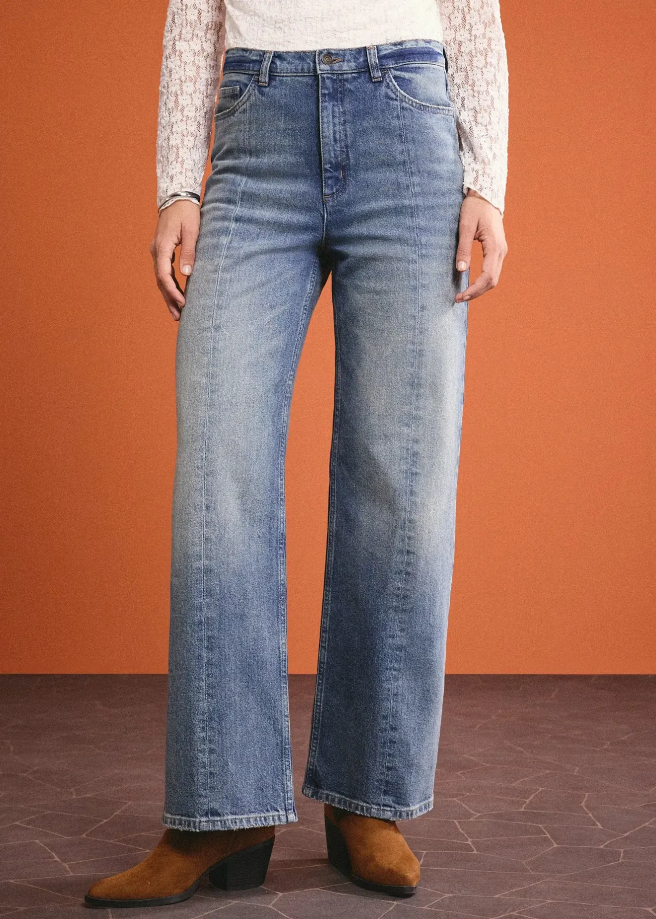 bonprix Jean droit et loose, taille haute, peu extensible|Femme Jeans