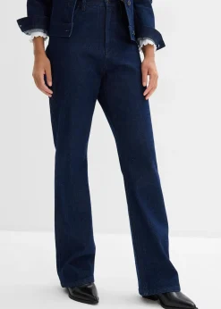 Femme bonprix Jeans|Jean droit loose, taille haute élastiquée avec strass