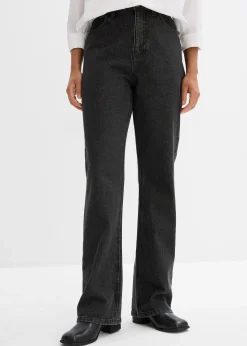 bonprix Jean droit loose, taille haute élastiquée avec strass|Femme Jeans