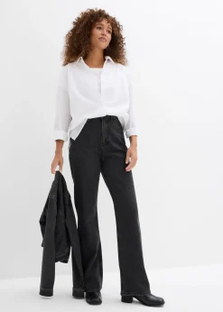 bonprix Jean droit loose, taille haute élastiquée avec strass|Femme Jeans