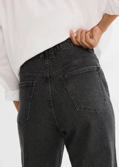bonprix Jean droit loose, taille haute élastiquée avec strass|Femme Jeans