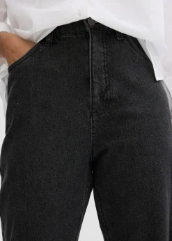 bonprix Jean droit loose, taille haute élastiquée avec strass|Femme Jeans