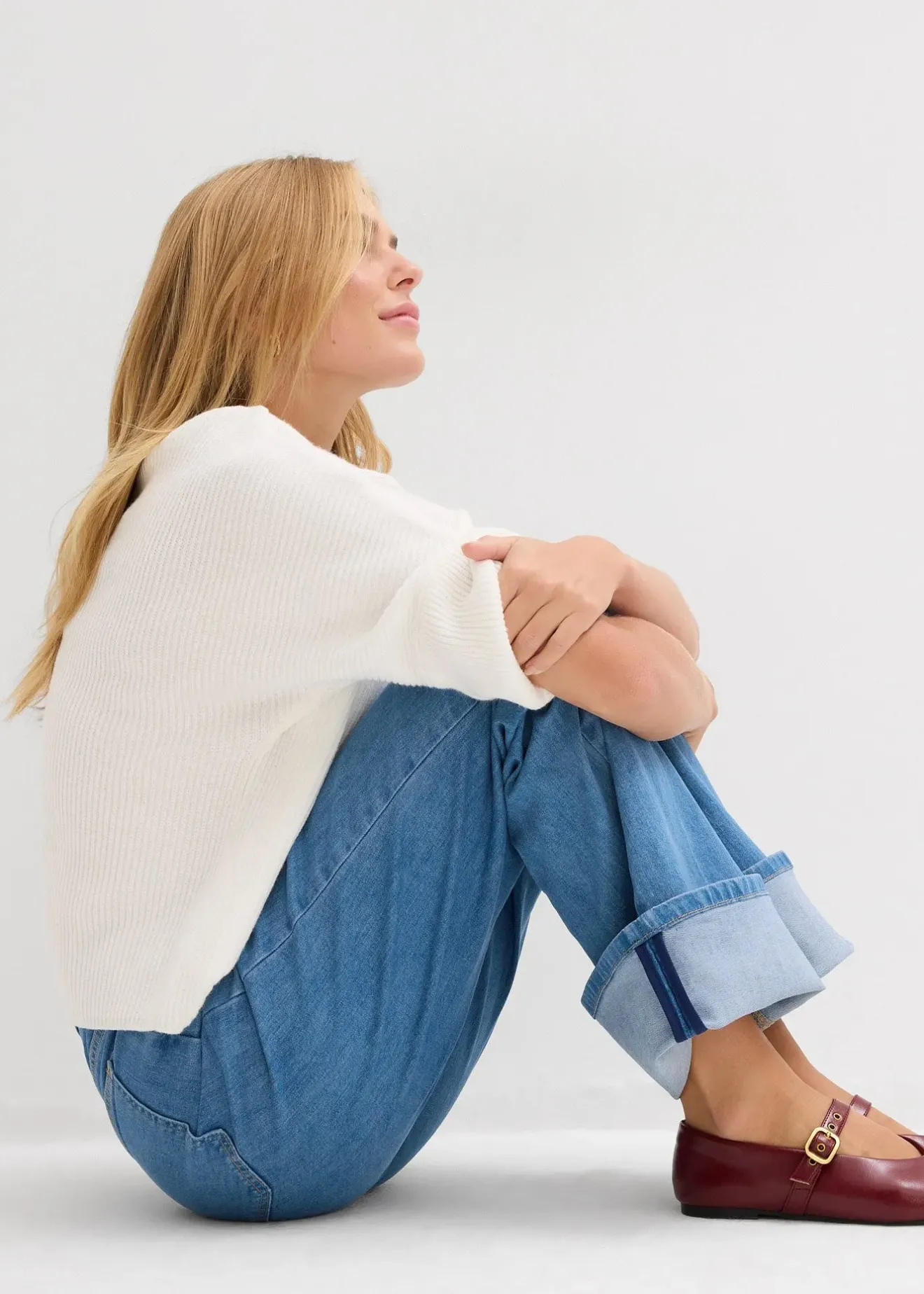 bonprix Jean droit loose taille mi-haute, long|Femme Tailles Petite