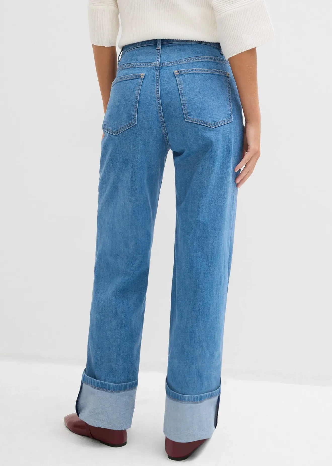 Femme bonprix Jeans|Jean droit loose taille mi-haute, long