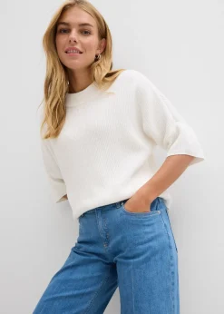 Femme bonprix Jeans|Jean droit loose taille mi-haute, long