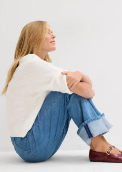 Femme bonprix Jeans|Jean droit loose taille mi-haute, long