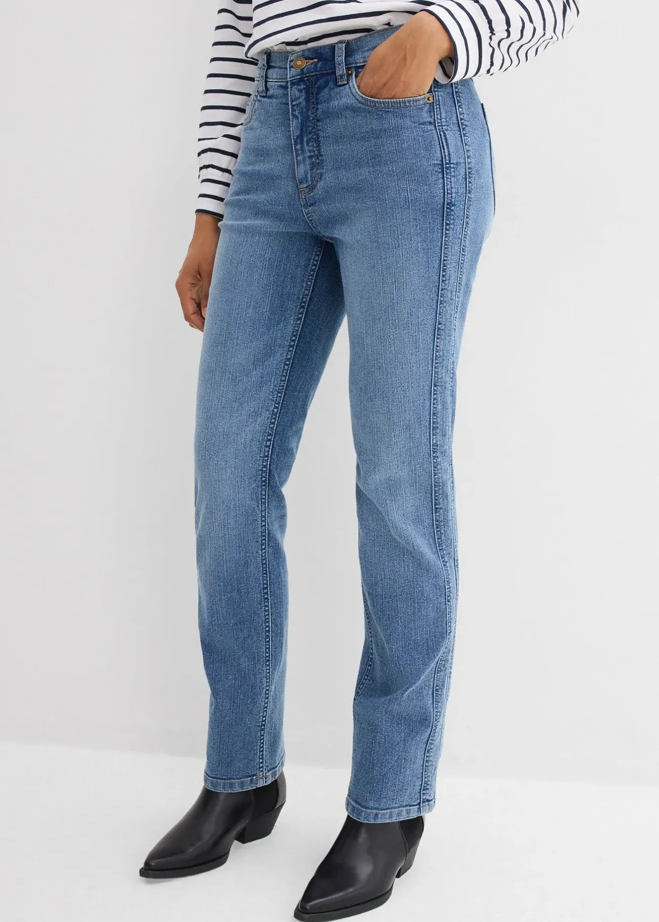 Femme bonprix Jeans|Jean droit taille haute