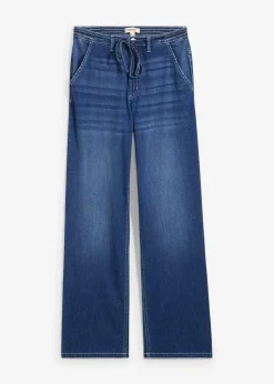 Femme bonprix Jeans|Jean droit taille haute élastiquée, loose