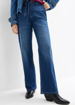 Femme bonprix Jeans|Jean droit taille haute élastiquée, loose