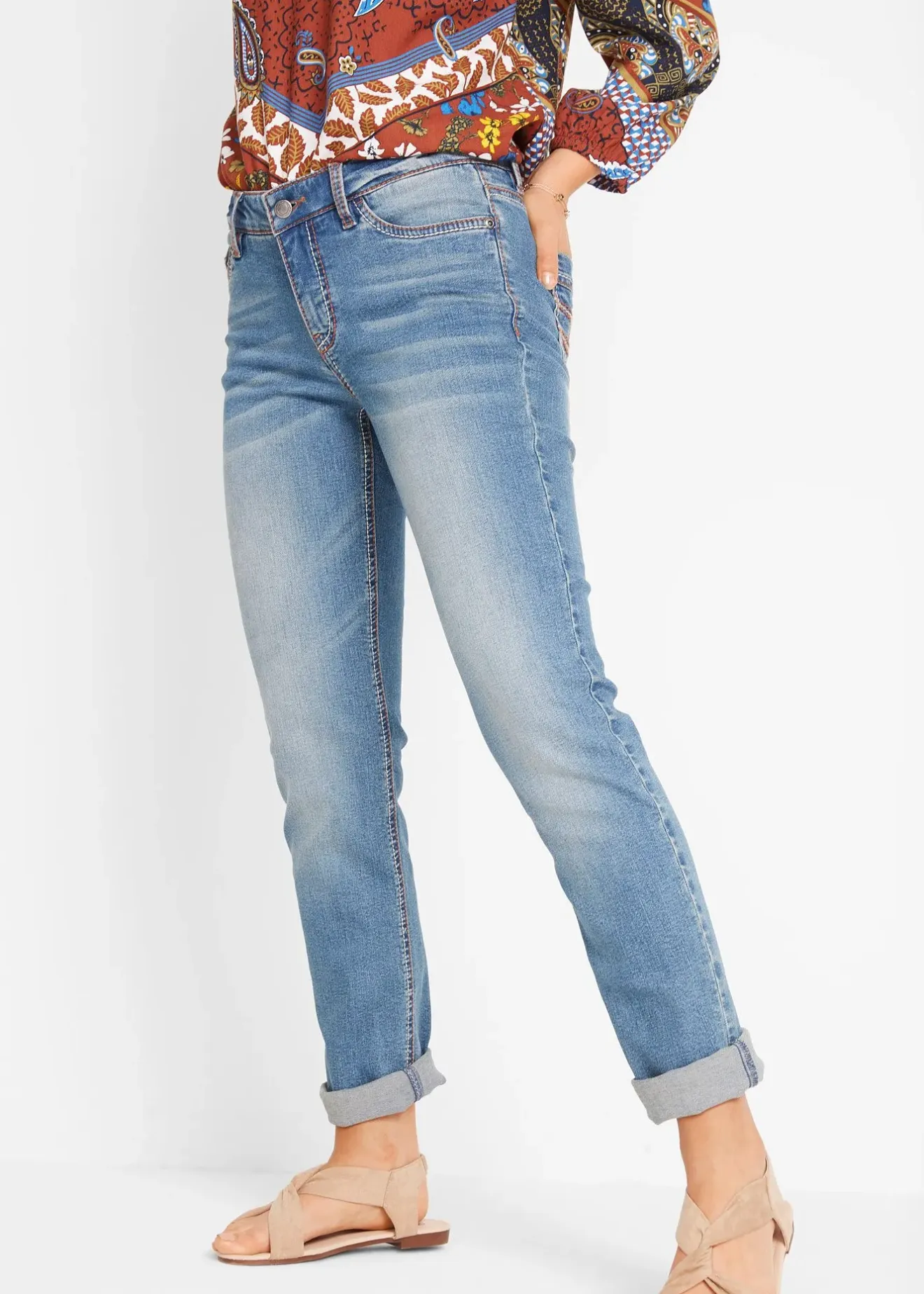 Femme bonprix Jeans|Jean droit taille mi-haute, extensible