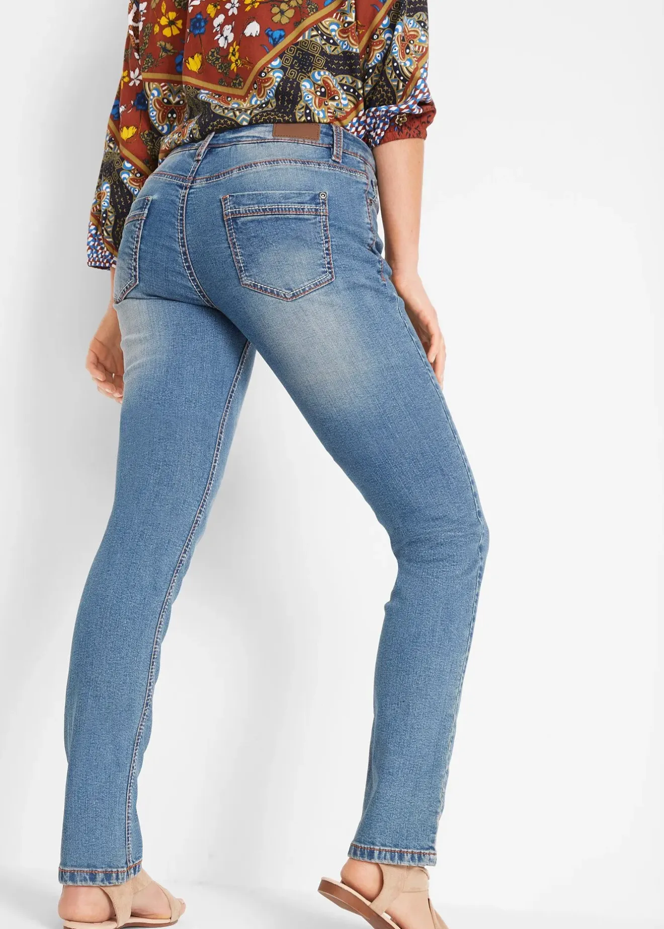 Femme bonprix Jeans|Jean droit taille mi-haute, extensible