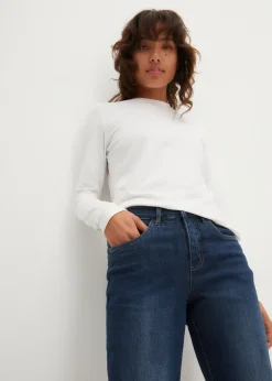 Femme bonprix Jeans|Jean droit taille mi-haute, extensible