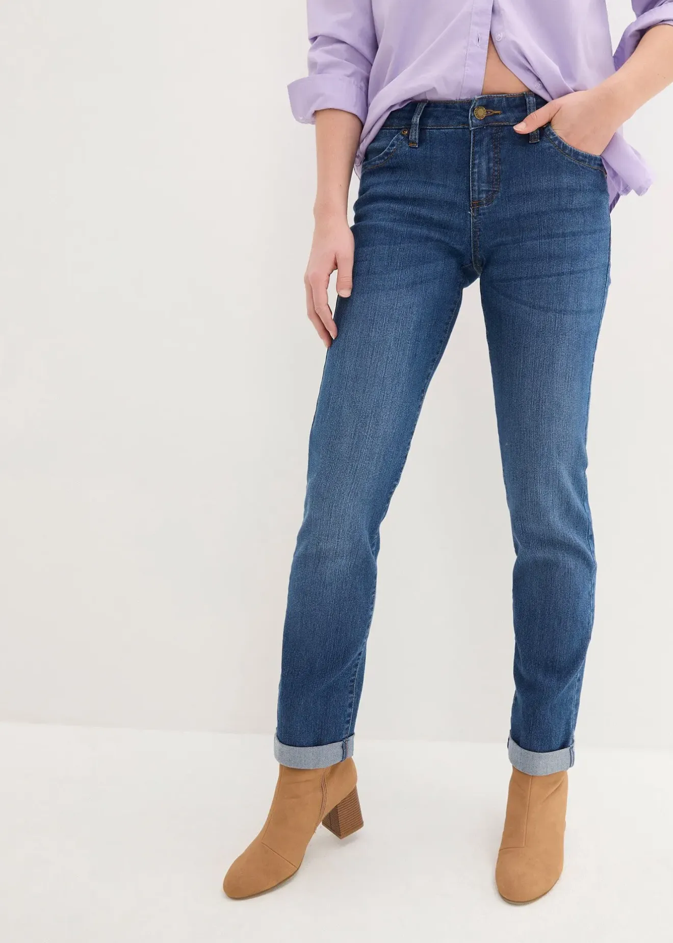 bonprix Jean droit taille mi-haute, extensible|Femme Tailles Petite