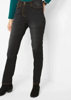 Femme bonprix Vêtements Thermiques|Jeans|Jean droit taille mi-haute élastiquée, doublure chaude