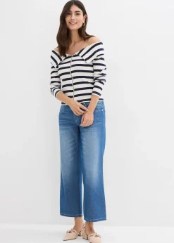 Femme bonprix Jeans|Jean droit taille mi-haute et élastiquée, raccourci