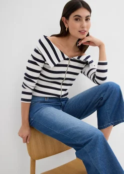 Femme bonprix Jeans|Jean droit taille mi-haute et élastiquée, raccourci