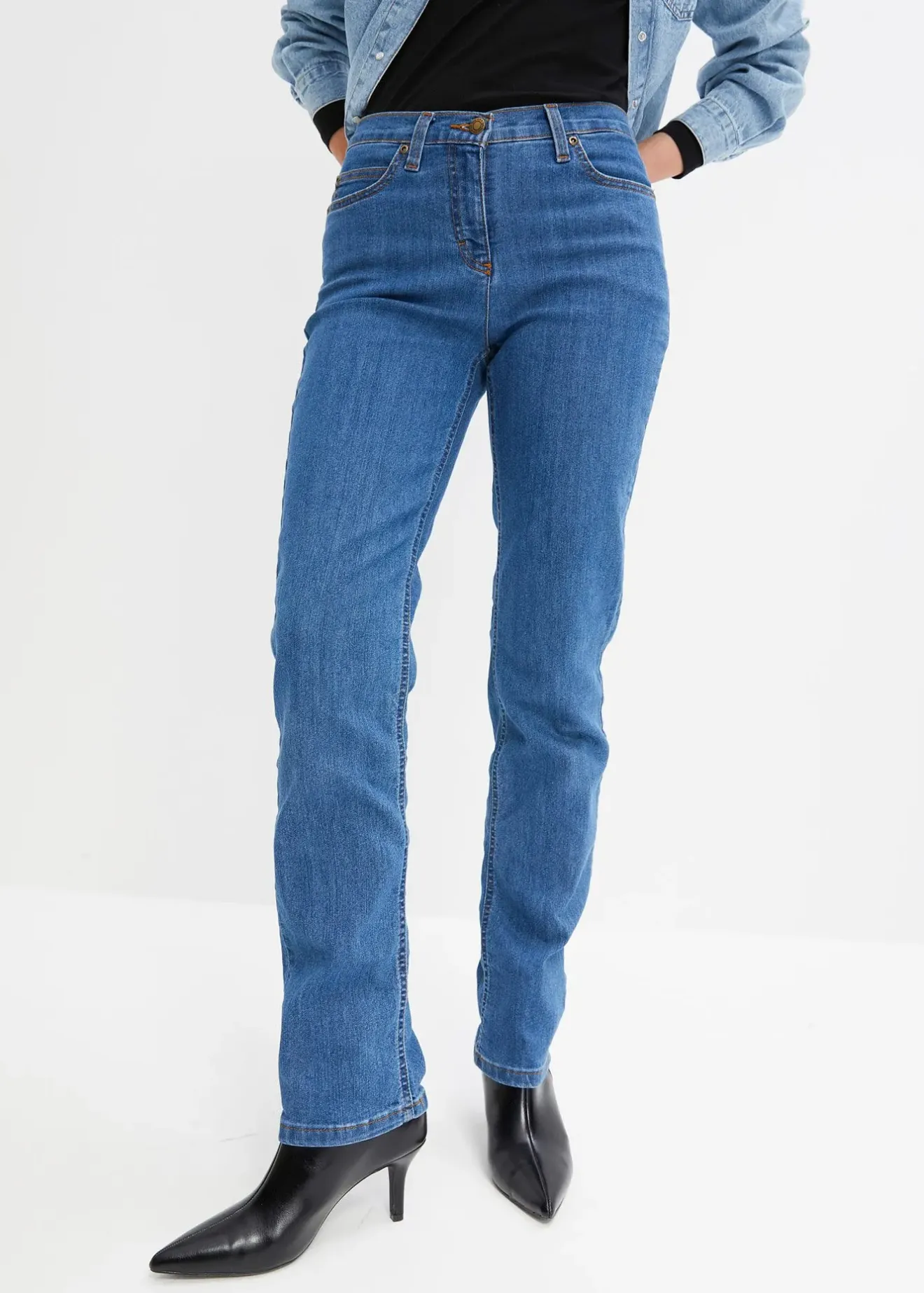 bonprix Jean droit taille mi-haute, extensible|Femme Jeans|Tailles Petite