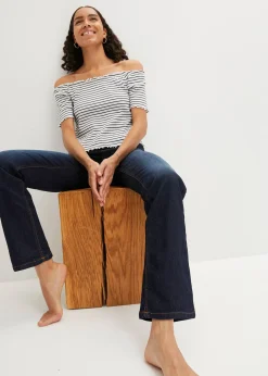 bonprix Jean droit taille mi-haute, extensible|Femme Tailles Petite