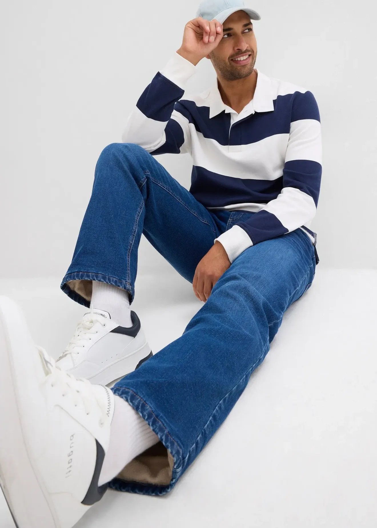 Homme bonprix Vêtements Thermiques|Vêtements De Plein Air|Jean extensible loose, taille élastiquée, doublure chaude, droit