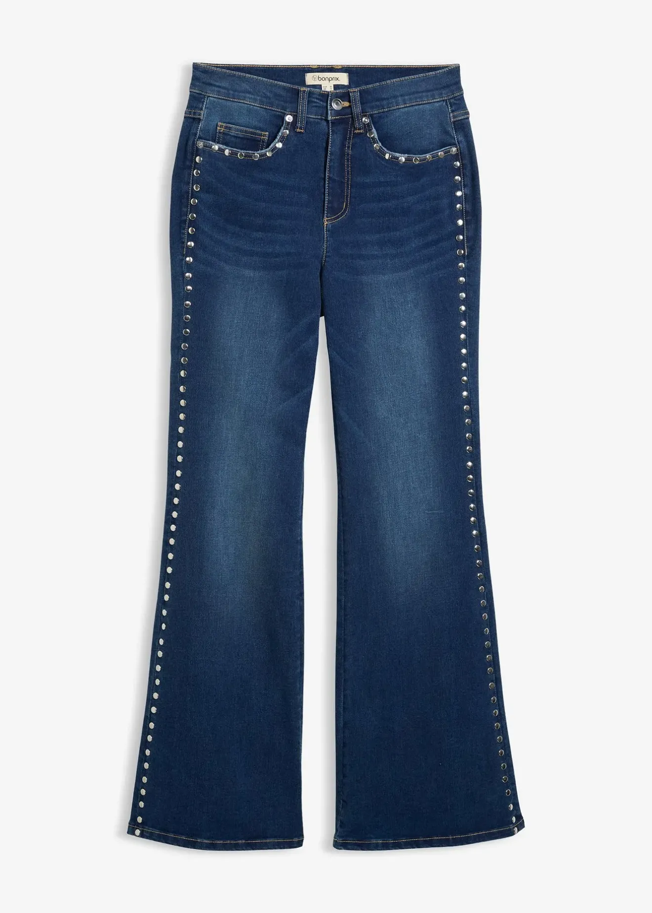 bonprix Jean flare taille haute avec rivets|Femme Jeans