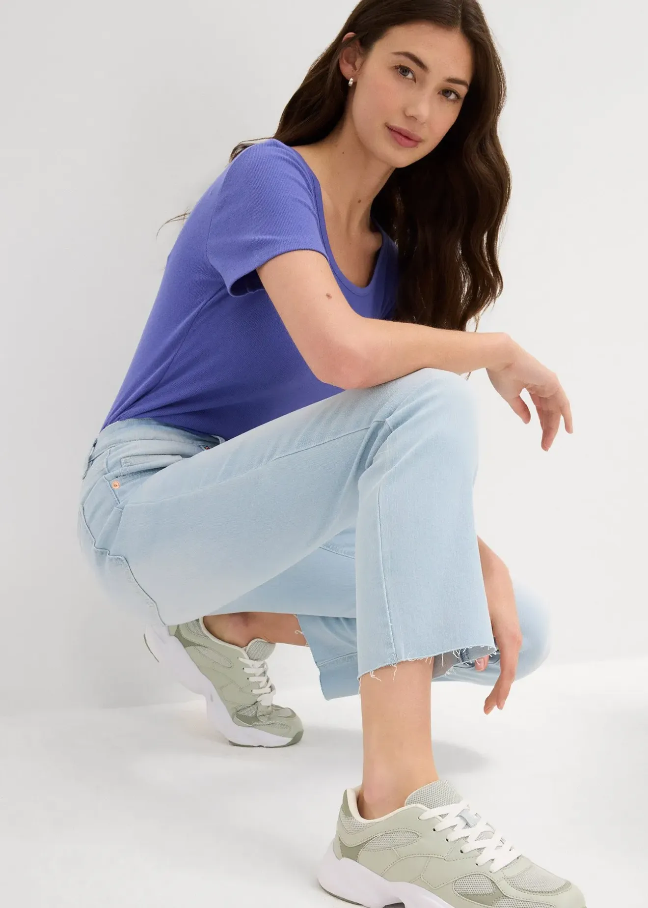 Femme bonprix Jeans|Jean flare taille haute, cropped