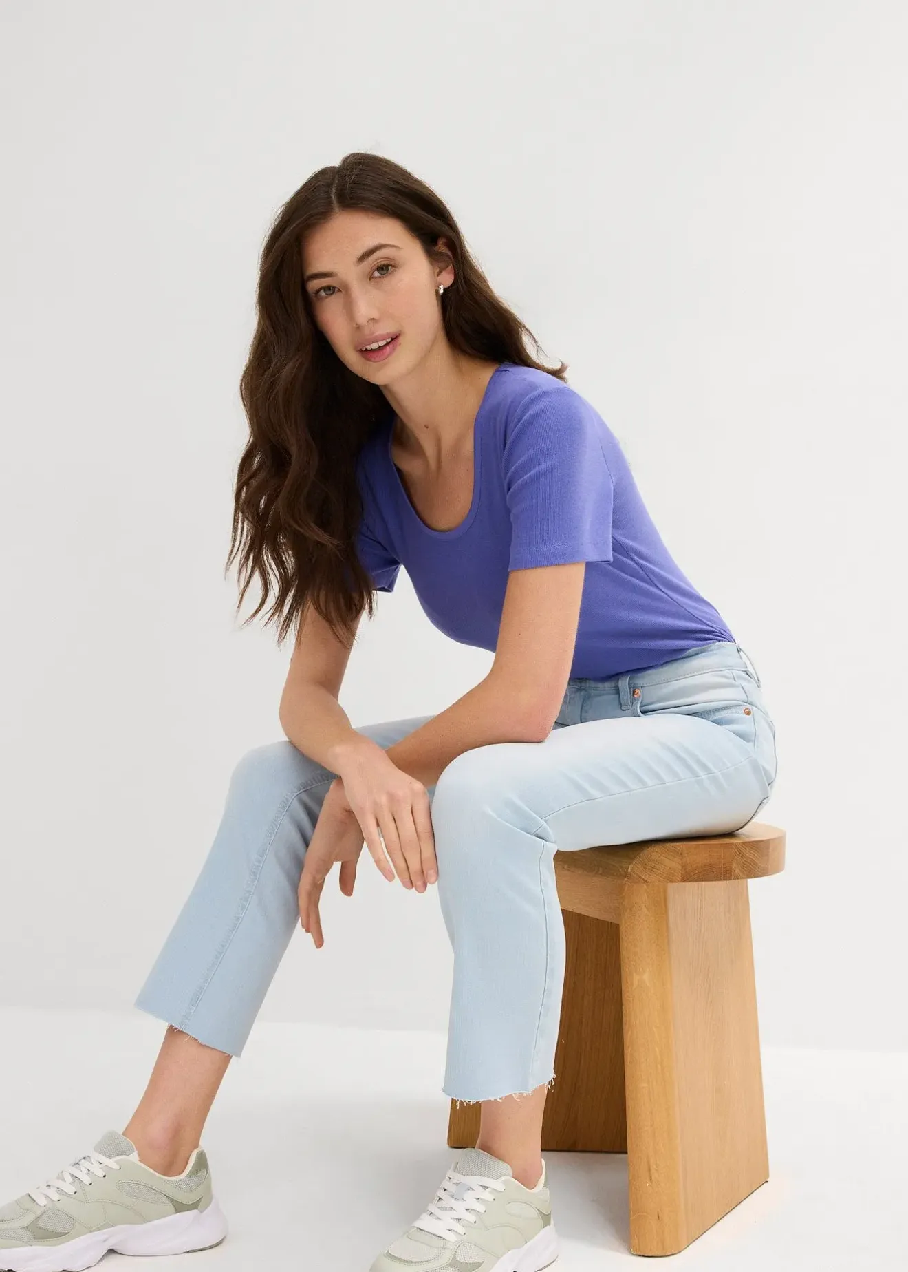 Femme bonprix Jeans|Jean flare taille haute, cropped