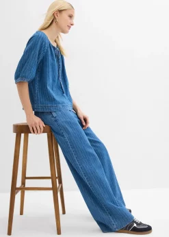 bonprix Jean large à taille entièrement élastiquée, coton|Femme Jeans|Tailles Petite