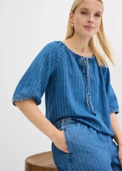 bonprix Jean large à taille entièrement élastiquée, coton|Femme Jeans|Tailles Petite