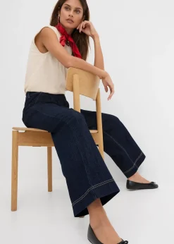 Femme bonprix Jeans|Jean large à taille haute élastiquée