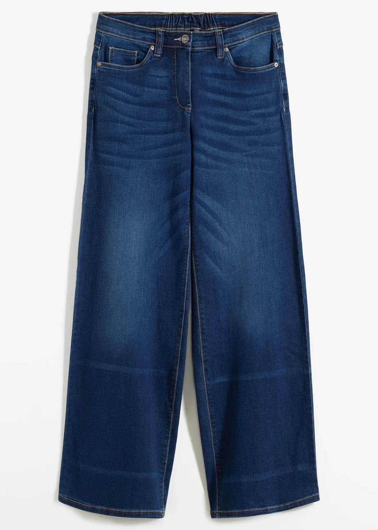 Femme bonprix Jeans|Jean large à taille mi-haute élastiquée