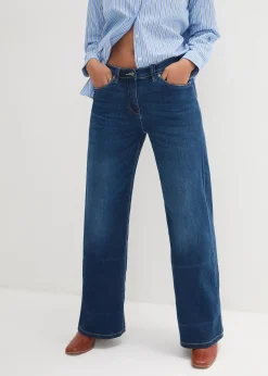 Femme bonprix Jeans|Jean large à taille mi-haute élastiquée