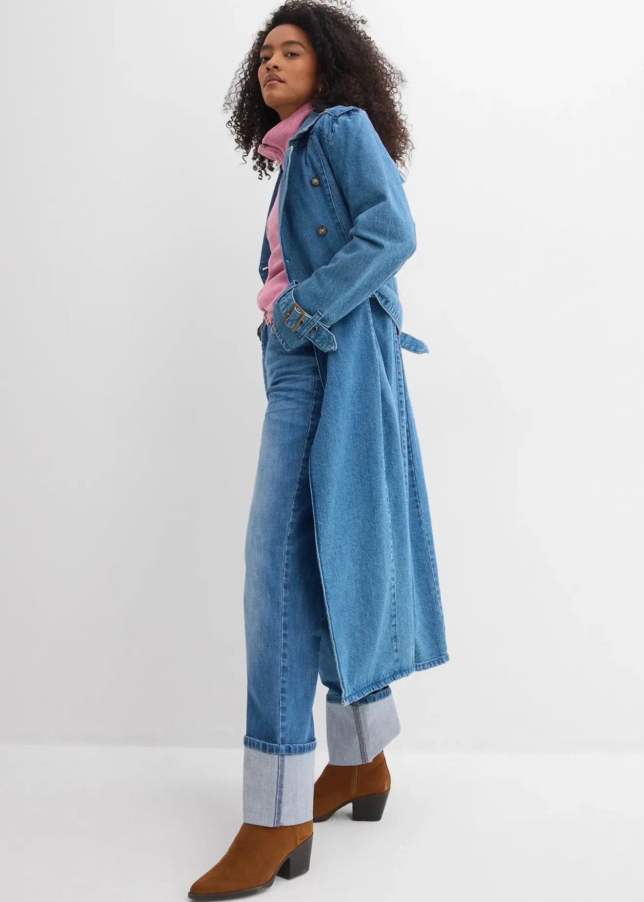 Femme bonprix Jeans|Jean large et droit, taille haute