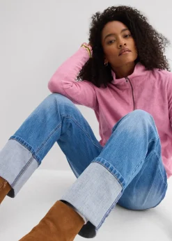 Femme bonprix Jeans|Jean large et droit, taille haute