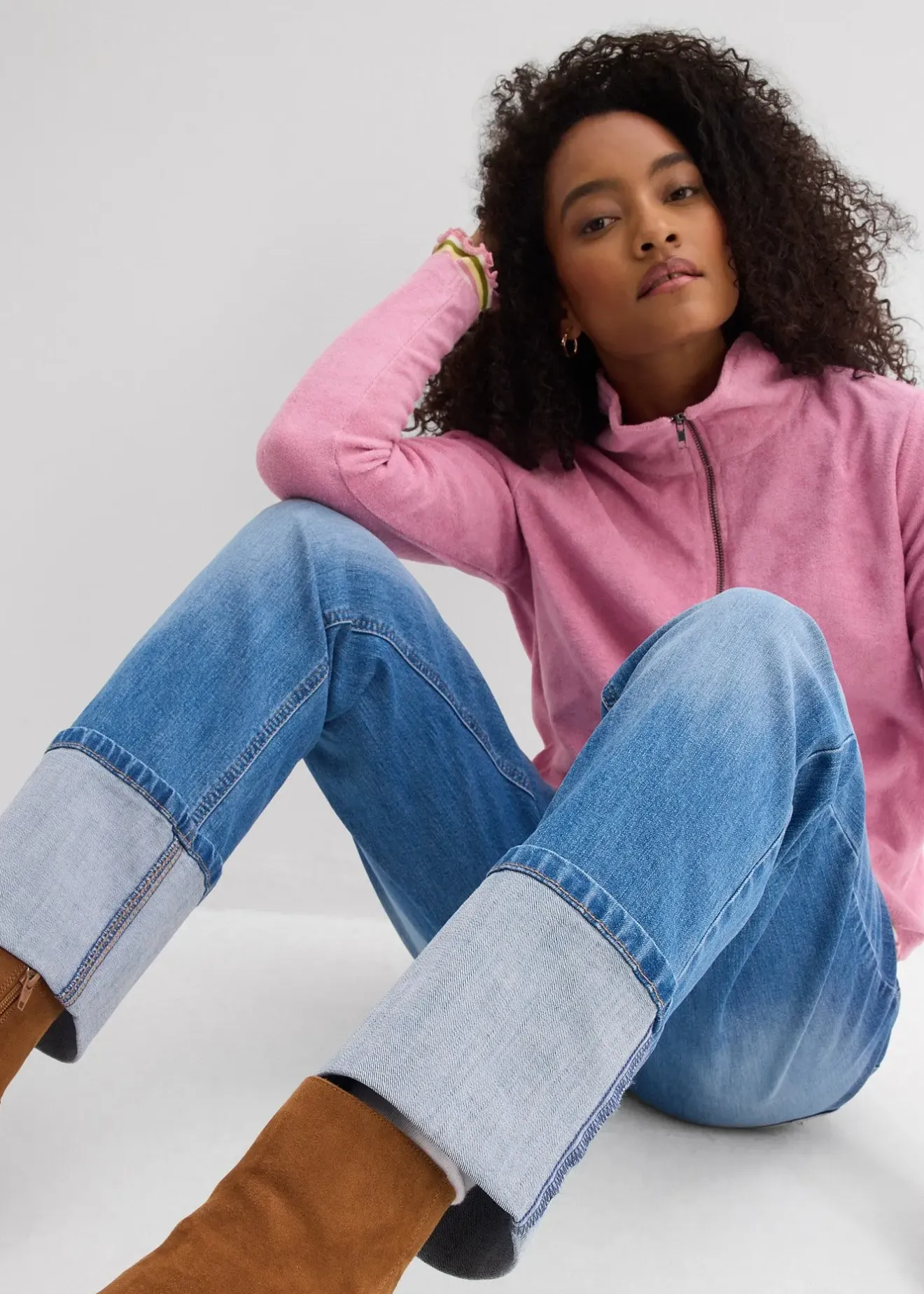 Femme bonprix Jeans|Jean large et droit, taille haute