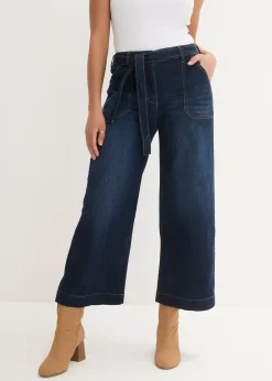 Femme bonprix Jeans|Jean large raccourci, taille haute élastiquée