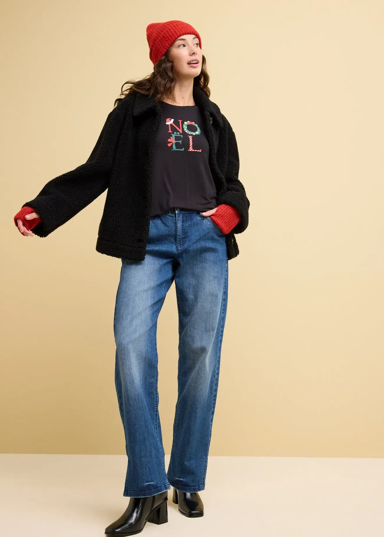 Femme bonprix Jeans|Jean large, taille haute et élastiquée